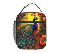 YYHWHJDE Portable Insulated Lunch Bag Peacock Flowers Pattern Reusable Lunch Bag Durable for Men and Women