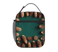 YYHWHJDE Portable Insulated Lunch Bag Pine Cone Border Pattern Reusable Lunch Bag Durable for Men and Women Easy Carrying