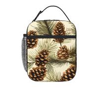 YYHWHJDE Portable Insulated Lunch Bag Pine Cone Border Pattern Reusable Lunch Bag Durable for Men and Women