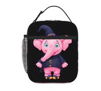 YYHWHJDE Portable Insulated Lunch Bag Pink Elephant Wearing a Witch hat Picture Reusable Lunch Bag Durable for Men and Women Easy Carrying