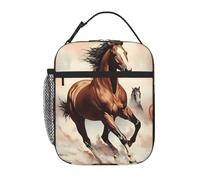 YYHWHJDE Portable Insulated Lunch Bag Prancing Brown Horse Prints Reusable Lunch Bag Durable for Men and Women Easy Carrying