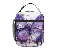 YYHWHJDE Portable Insulated Lunch Bag Purple Oil Painting Butterfly Pattern Reusable Lunch Bag Durable for Men and Women
