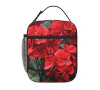 YYHWHJDE Portable Insulated Lunch Bag red Geraniums Pattern Reusable Lunch Bag Durable for Men and Women