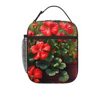 YYHWHJDE Portable Insulated Lunch Bag Red Geraniums Prints Reusable Lunch Bag Durable for Men and Women Easy Carrying