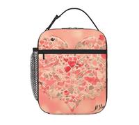 YYHWHJDE Portable Insulated Lunch Bag Red Heart Flowers Pattern Reusable Lunch Bag Durable for Men and Women Easy Carrying