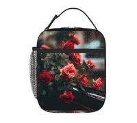 YYHWHJDE Portable Insulated Lunch Bag Roses Outside The car Window Picture Reusable Lunch Bag Durable for Men and Women Easy Carrying