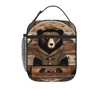YYHWHJDE Portable Insulated Lunch Bag Rustic Lodge Bear Prints Reusable Lunch Bag Durable for Men and Women Easy Carrying