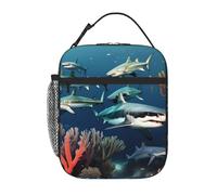 YYHWHJDE Portable Insulated Lunch Bag Sharks Under The sea Prints Reusable Lunch Bag Durable for Men and Women Easy Carrying