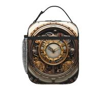 YYHWHJDE Portable Insulated Lunch Bag Steampunk Clock Pattern Reusable Lunch Bag Durable for Men and Women Easy Carrying