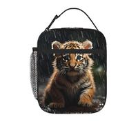 YYHWHJDE Portable Insulated Lunch Bag Tiger cub in The rain Prints Reusable Lunch Bag Durable for Men and Women Easy Carrying