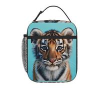 YYHWHJDE Portable Insulated Lunch Bag Tiger on Blue Background Prints Reusable Lunch Bag Durable for Men and Women Easy Carrying