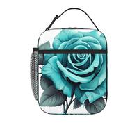 YYHWHJDE Portable Insulated Lunch Bag Turquoise Grey Rose Pattern Reusable Lunch Bag Durable for Men and Women Easy Carrying