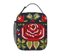 YYHWHJDE Portable Insulated Lunch Bag Ukrainian Embroidery Style Rose Pattern Reusable Lunch Bag Durable for Men and Women