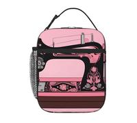 YYHWHJDE Portable Insulated Lunch Bag Vintage Pink Sewing Machine Pattern Reusable Lunch Bag Durable for Men and Women