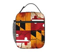 YYHWHJDE Portable Insulated Lunch Bag Vintage Wooden Maryland Flag Prints Reusable Lunch Bag Durable for Men and Women Easy Carrying