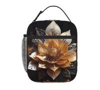 YYHWHJDE Portable Insulated Lunch Bag White Delicate Lotus Flower Pattern Reusable Lunch Bag Durable for Men and Women
