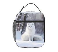 YYHWHJDE Portable Insulated Lunch Bag White Fox on The Snow Prints Reusable Lunch Bag Durable for Men and Women Easy Carrying