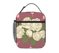 YYHWHJDE Portable Insulated Lunch Bag White Rose of Love Prints Reusable Lunch Bag Durable for Men and Women Easy Carrying