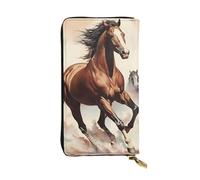 YYHWHJDE Prancing Brown Horse Picture Quality Leather Long Clutch Wallet Designed for Fashion Girls and Women Stylish 7.48 x 4.13 in