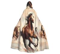 YYHWHJDE Prancing Brown Horse Printing Halloween Adult Hooded Cloak for Parties and Costume Events