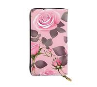YYHWHJDE Pretty Pink Roses Printed Quality Leather Long Clutch Wallet Designed for Fashion Girls and Women Stylish 7.48 x 4.13 in