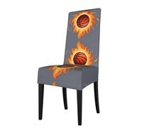 YYHWHJDE Protection cover for dining chair Basketball On Fire Picture - Soft, Comfortable, Needed Stretchable for Most Armless Chair