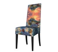 YYHWHJDE Protection cover for dining chair bass fishing wave Pattern - Soft, Comfortable, Needed Stretchable for Most Armless Chair