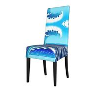 YYHWHJDE Protection cover for dining chair Cartoon blue sea wave Pattern - Soft, Comfortable, Needed Stretchable for Most Armless Chair