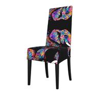 YYHWHJDE Protection cover for dining chair colorful elephant Pattern - Soft, Comfortable, Needed Stretchable for Most Armless Chair