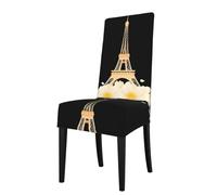 YYHWHJDE Protection cover for dining chair Flower petals and the Eiffel Tower Prints - Soft, Comfortable, Needed Stretchable for Most Armless Chair