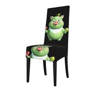 YYHWHJDE Protection cover for dining chair Green pig holding an apple Prints - Soft, Comfortable, Needed Stretchable for Most Armless Chair