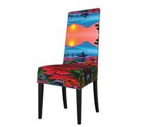 YYHWHJDE Protection cover for dining chair Japanese Mount Red Sun Pattern - Soft, Comfortable, Needed Stretchable for Most Armless Chair