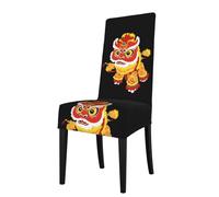 YYHWHJDE Protection cover for dining chair Lion dance with a long history Pattern - Soft, Comfortable, Needed Stretchable for Most Armless Chair
