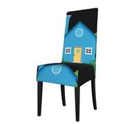 YYHWHJDE Protection cover for dining chair Little blue house Prints - Soft, Comfortable, Needed Stretchable for Most Armless Chair