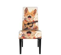 YYHWHJDE Protection cover for dining chair Little flower dog playing guitar Prints - Soft, Comfortable, Needed Stretchable for Most Armless Chair