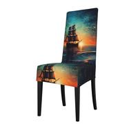 YYHWHJDE Protection cover for dining chair Sailing boat in the sea of stars Pattern - Soft, Comfortable, Needed Stretchable for Most Armless Chair