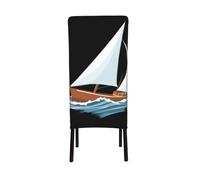 YYHWHJDE Protection cover for dining chair Ship in the wind and waves Prints - Soft, Comfortable, Needed Stretchable for Most Armless Chair