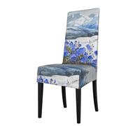 YYHWHJDE Protection cover for dining chair Small blue flowers under the snow mountain Pattern - Soft, Comfortable, Needed Stretchable for Most Armless Chair