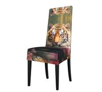 YYHWHJDE Protection cover for dining chair Tiger and Lotus Flowers Pattern - Soft, Comfortable, Needed Stretchable for Most Armless Chair