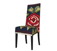YYHWHJDE Protection cover for dining chair Ukrainian Embroidery Style Rose Pattern - Soft, Comfortable, Needed Stretchable for Most Armless Chair