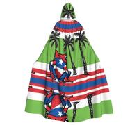 YYHWHJDE Puerto Rico Flag Frog Palm Trees Pattern Halloween Adult Hooded Cape Cloak For Role-Playing, Stage Costumes, Parties Easy Care