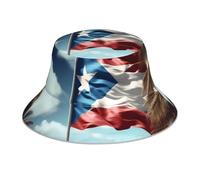 YYHWHJDE Puerto rico Wallpaper Flag Pattern Reflective Bucket Hat Lightweight, Breathable, Foldable for Men & Women Black