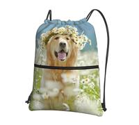 YYHWHJDE Puppy In The Flowerbed Prints Drawstring Backpack - Lightweight, Waterproof Sport Throw Cover for Gym, Travel & Everyday Essentials