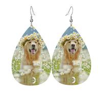 YYHWHJDE Puppy In The Flowerbed Prints Water Drop Leather Earrings - Stylish Dangle Throw for Parties, Vibrant Color Layering, Non-Fading Finish