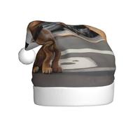 YYHWHJDE Puppy waiting for traffic light Prints Christmas hat for Adult Suitable for Halloween, Christmas and New Year wear