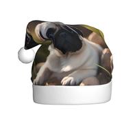 YYHWHJDE puppys pug Pattern Christmas Hat for Adult quality festive accessory crafted soft, lightweight