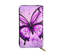 YYHWHJDE Purple Butterfly Printing Quality Leather Long Clutch Wallet Designed for Fashion Girls and Women Stylish 7.48 x 4.13 in