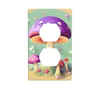 YYHWHJDE Purple Dream Mushroom Pattern Double Socket Wall Panel Decorative for Residential and Commercial Areas 4.5x2.76in