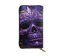 YYHWHJDE Purple Floser and Sugar Horror Skull Printing Quality Leather Long Clutch Wallet Designed for Fashion Girls and Women Stylish 7.48 x 4.13 in