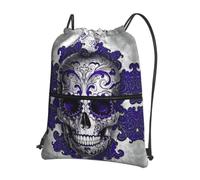 YYHWHJDE Purple Floser And Sugar Horror Skull Prints Drawstring Backpack - Lightweight Water-Resistant Sport Gym Bag with Zipper Pocket for Travel & Hiking